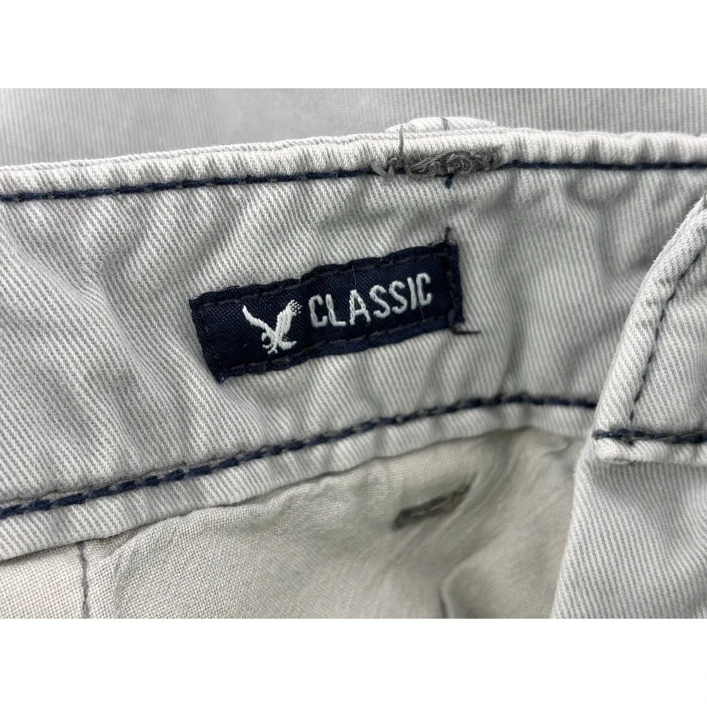 American Eagle Shorts, Gray Chino, Classic, Distressed Longer, Men's Size 30